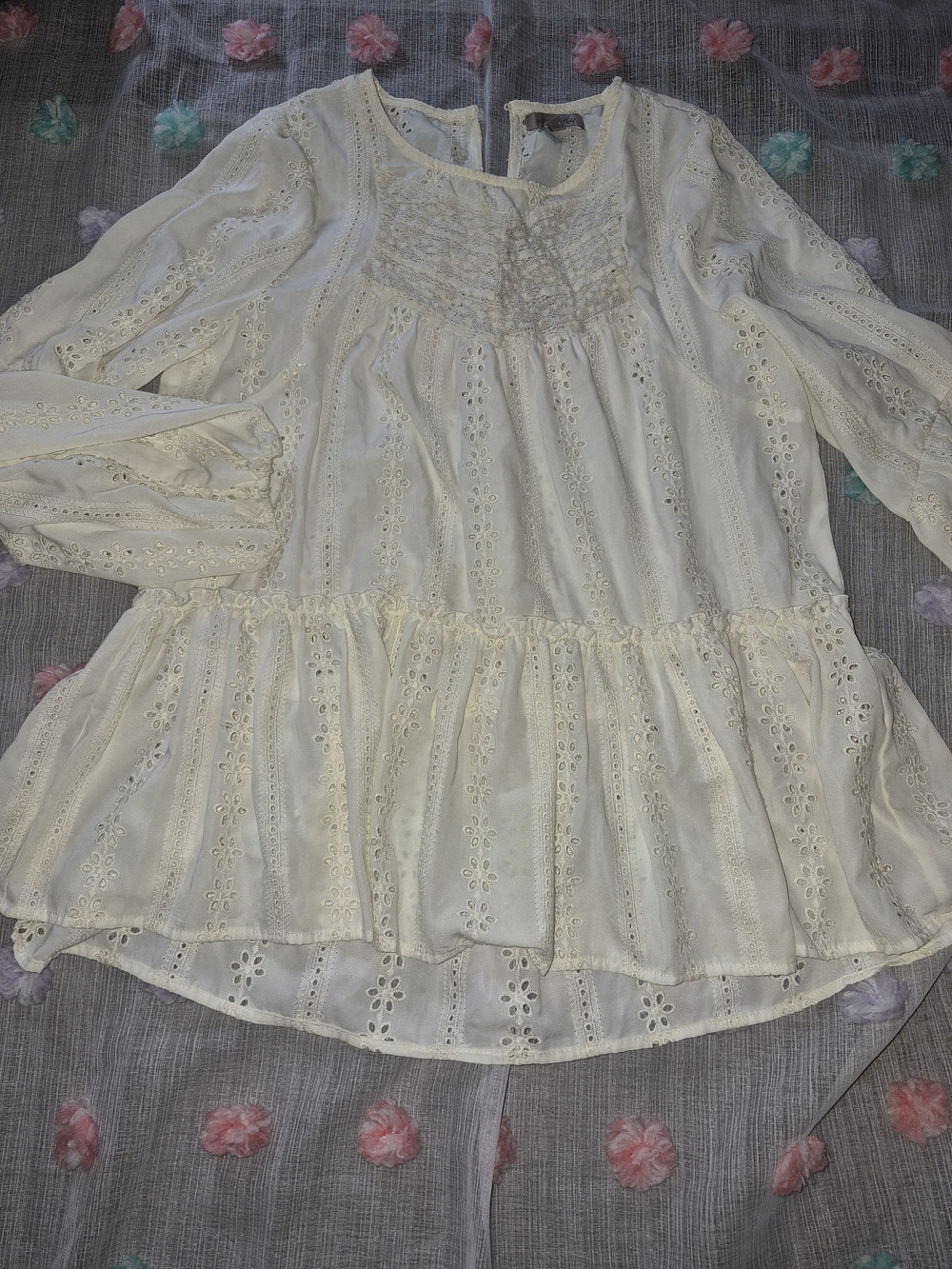 Wonderly Ivory Eyelet Peasant Blouse